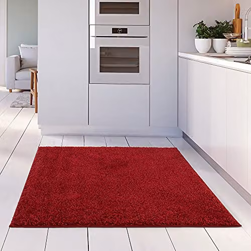 THE RUGS Red Plain Shaggy Square Rug, W/D: 120 x 120 cm – 2