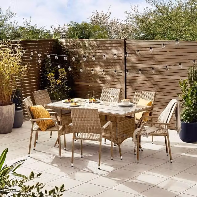 FurnitureboxUK Antigua 6 Seater Rattan Outdoor Garden Dining Set in Beige – 1