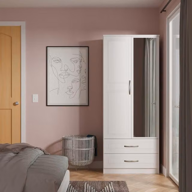 Oxford Ready Assembled 2 Door 2 Drawer Mirrored Wardrobe in White – 1