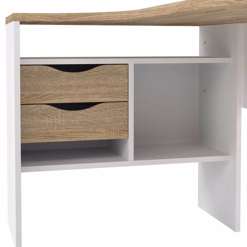 Wyld Haus Billabong Corner Desk in White and Natural Oak with 2 Drawers – 3