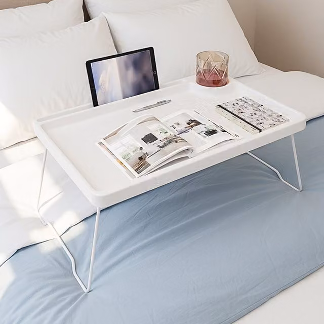 Livingandhome White Folding Laptop Bed Table and Computer Desk