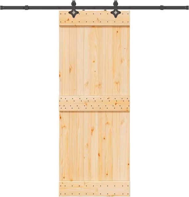 Berkfield Home Rustic Solid Wood Pine Sliding Door with Hardware Set, Brown, W: 80 cm, H: 210 cm