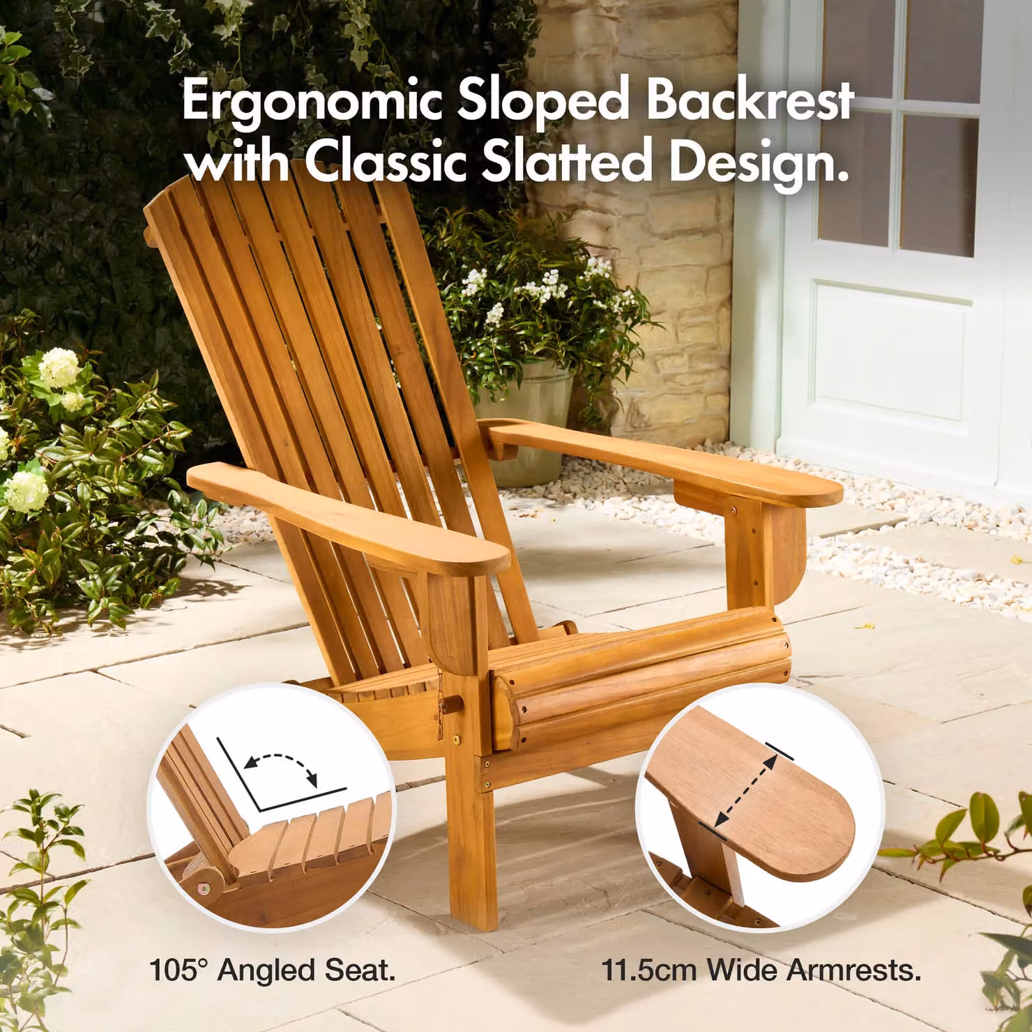 VonHaus Hudson Acacia Wood Folding Adirondack Garden Chairs Set of 2 in Brown and Beige – 4