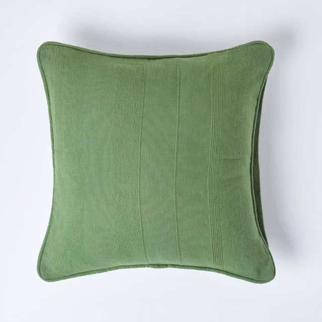 Homescapes Cotton Rajput Ribbed Square Cushion Cover in Green, 45 x 45 cm