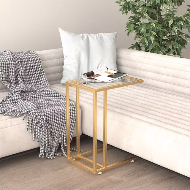 Berkfield Home Computer Side Table in Transparent Glass and Gold Metal, W/D/H: 50 x 35 x 65 cm