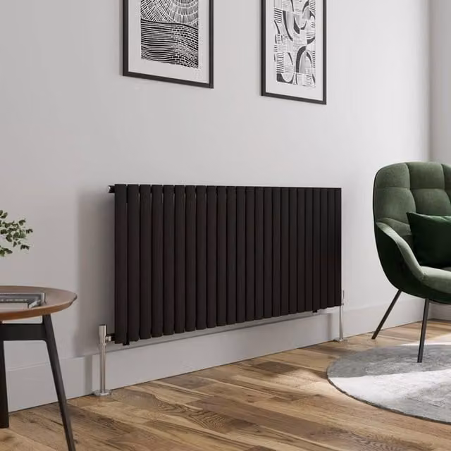 Temprazo Oval Tube Single Panel Horizontal Designer Radiator in Black, W/D/H: 60 x 60 x 144 cm