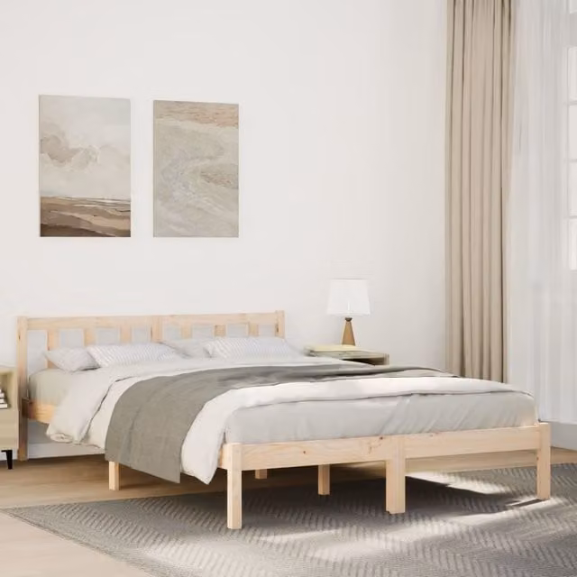 Berkfield Home Extra Long Solid Wood Pine Bed Frame in Brown, W/D/H: 140 x 210 cm – 1