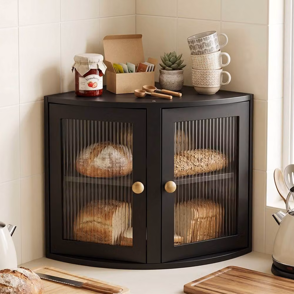 Toque Black Double-Layer Bamboo Corner Bread Bin – 2