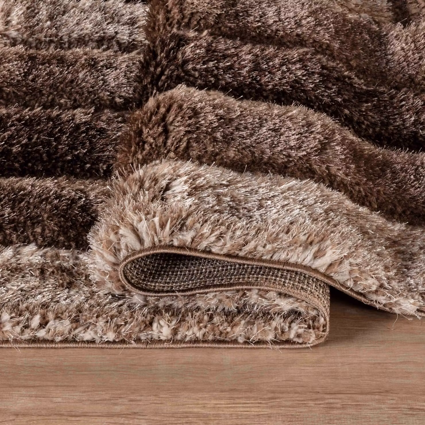 Desire Rugs Modern Soft Bordered Shimmer Shaggy Area Rug in Bronze, W: 120 cm, D: 170 cm – 2