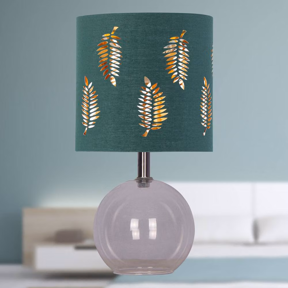 First Choice Lighting Buck Set of 2 Clear Glass Table Lamps with Green Fabric Shades – 3