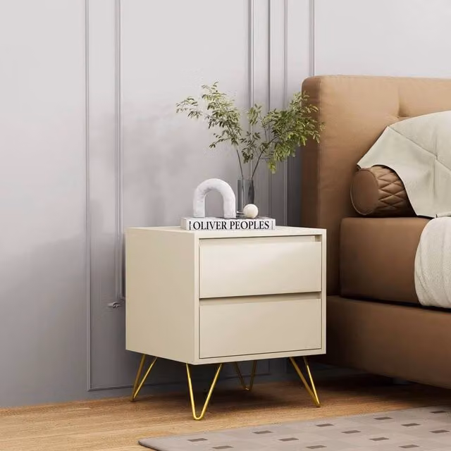 SPETLEK Modern 2 Drawer Bedside Table in Beige – 1