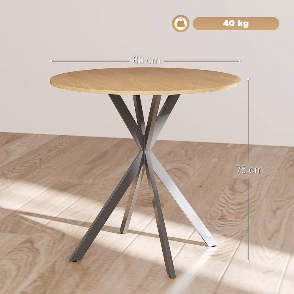 ERGOVEXA Industrial Round Dining Table in Light Oak and Black, Diameter: 80 cm, Height: 75 cm – 2