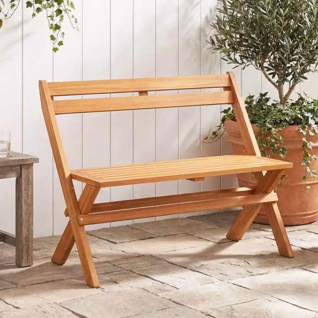 SPETLEK Brown Acacia Wood Folding Outdoor Bench for 2 Adults