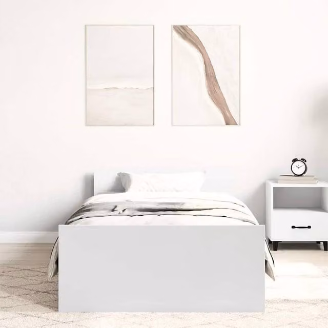 Berkfield Home Single Bed Frame in White, W/D/H: 90 x 190 cm