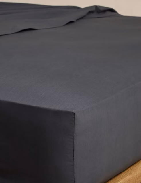 M&S Charcoal Grey Cotton Rich Percale Deep Fitted Sheet W/D/H: 140 x 200 cm