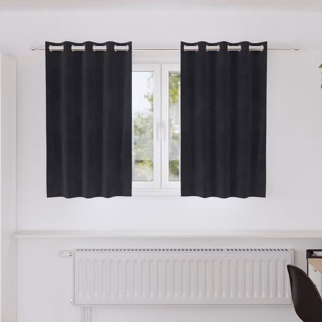 Berkfield Home Blackout Velvet Eyelet Curtains, 2 Pack, Black, W: 140 cm – 1