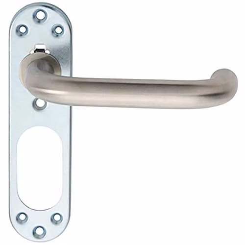 Loops Pair of Safety Lever Door Handles on Steel Inner Backplate, 168mm, Brushed Silver Stainless Steel