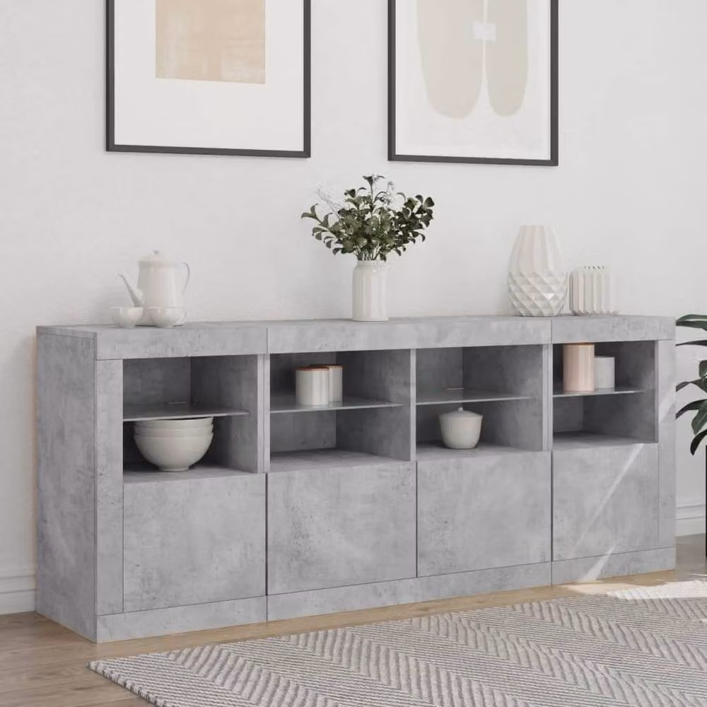 Berkfield Home Modern Sideboard with Integrated LED Lights in Concrete Grey W/D/H: 163 x 37 x 67 cm – 2