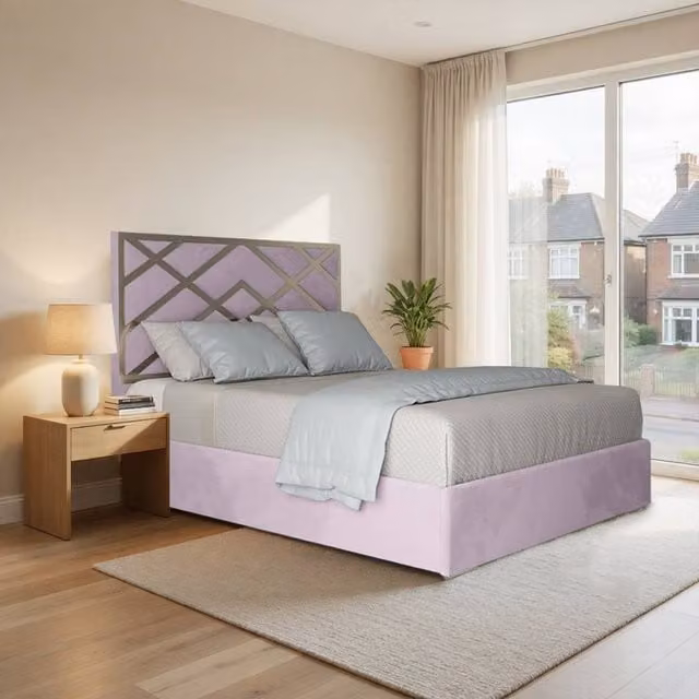 Casani Mallerstang Upholstered Velvet Designer Bed Frame in Pink with Metal Details, W/D/H: 90 x 190 cm – 1