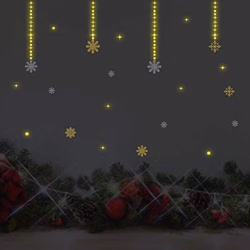 WALPLUS Christmas Glow in the Dark Wall Stickers with Moon, Stars and Santa's Sleigh in Multicolour