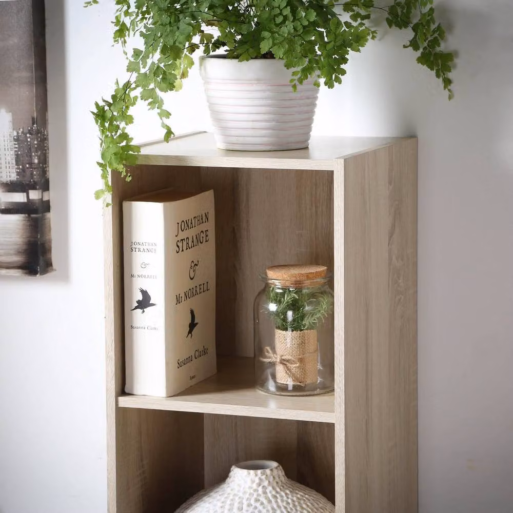 CALICOSY 4-Compartment Cube Storage Shelf in Natural, H 122.5 x W 31.1 x D 29.5 cm – 3