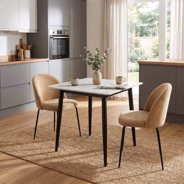 FWStyle Set of 2 Freya Flaxen Fabric Upholstered Cushioned Dining Chairs in Mustard – 1