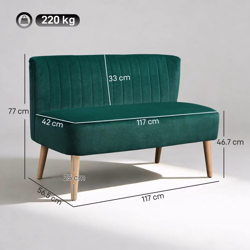 STILVORA Two-Seater Velvet Upholstered Sofa in Green with Rubberwood Legs – 2