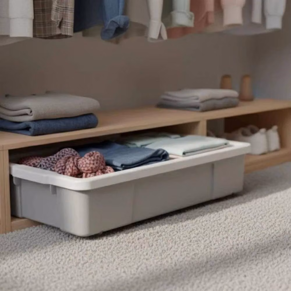 FLAVORA Set of 3 Grey Underbed Storage Boxes with Lids and Wheels, 47L each, W/D/H: 50 x 50 x 50 cm – 2