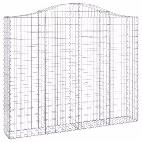 vidaXL Set of 2 Arched Gabion Baskets in Silver Galvanised Steel, W/D/H: 200 x 30 x 160/180 cm