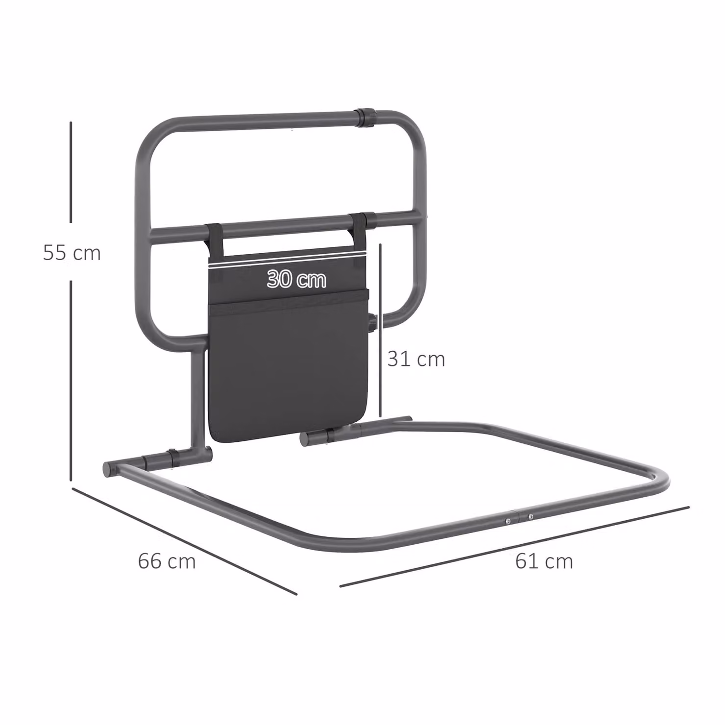 HOMCOM Modern Black Metal Bedside Shelf for Seniors with Side Compartments, W/D/H: 135.0 x 61.0 x 66.0 cm – 3