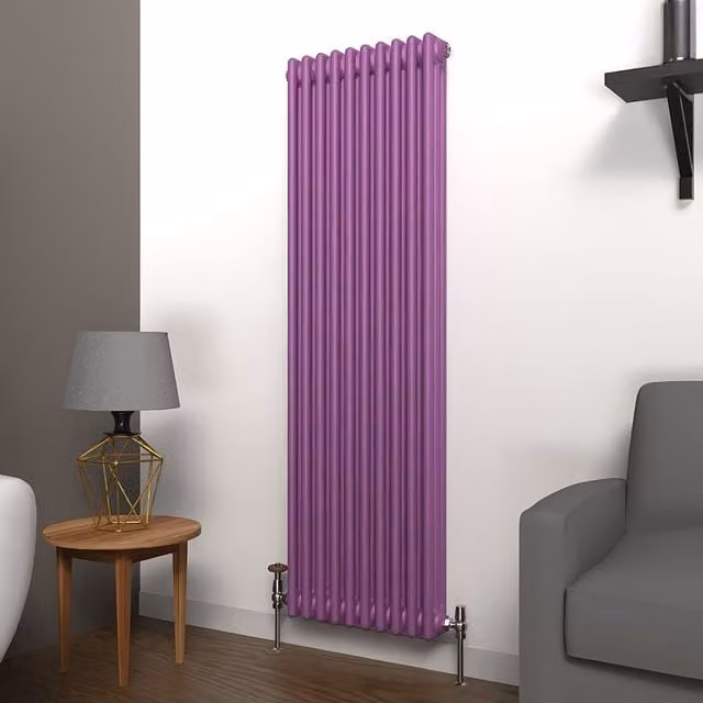 Lux Heat Vertical Coloured Column Radiator in Pretty Plum Purple, H 150 cm x W 47 cm