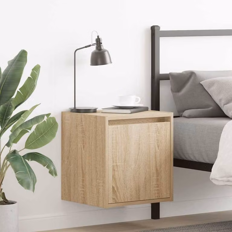 Berkfield Home Set of 2 Durable Wall-Mounted Bedside Cabinets in Sonoma Oak, Tan, W/D/H: 38 x 34 x 40 cm