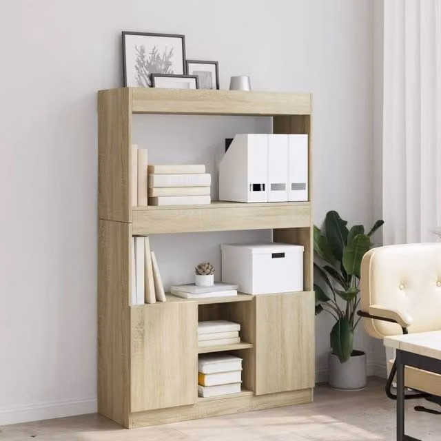 Berkfield Home Sonoma Oak Highboard in Light Tan, W/D/H: 92 x 33 x 140 cm – 1