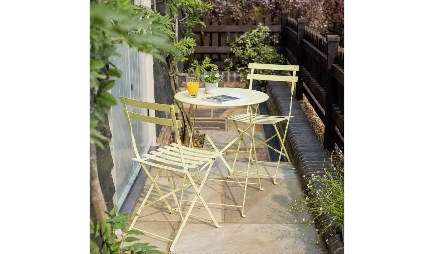Eve 2 Seater Folding Metal Garden Bistro Set in Matt Yellow