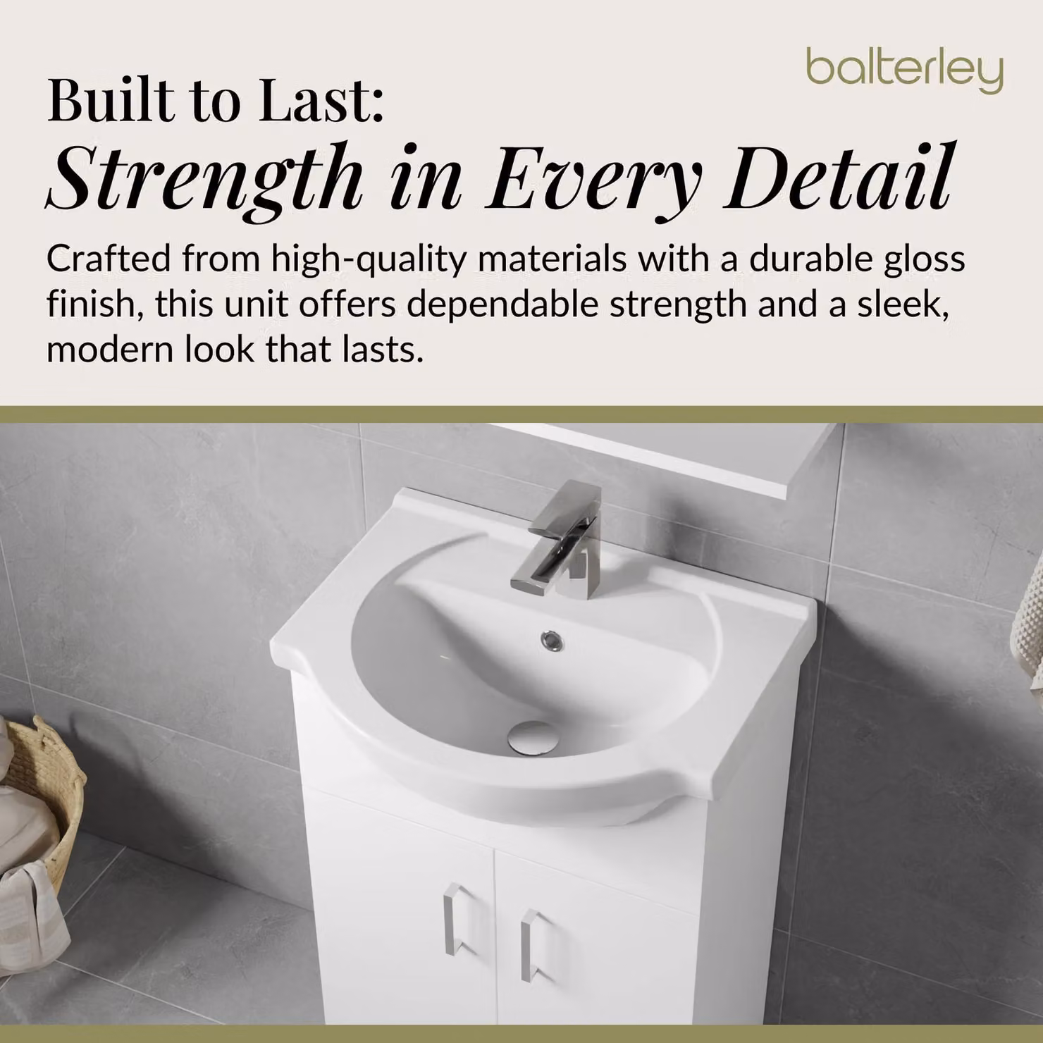 Balterley Gloss White 2 Door Modern Bathroom Vanity Unit with Round Basin W: 55 cm, H: 83.6 cm – 3
