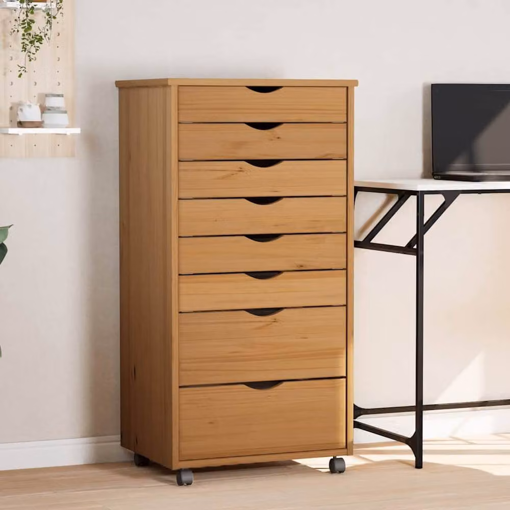 Berkfield Home MOSS Rolling Cabinet with Drawers in Honey Brown Solid Pine Wood – 2