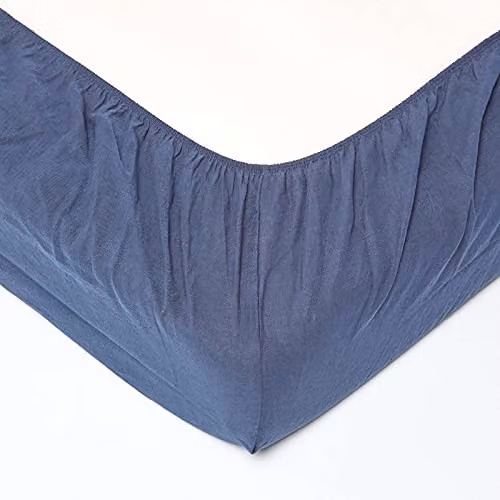 HOMESCAPES Pack of 2 Navy Blue Soft Linen and Cotton Fitted Cot Sheets, W/D/H: 120 x 60 cm – 3