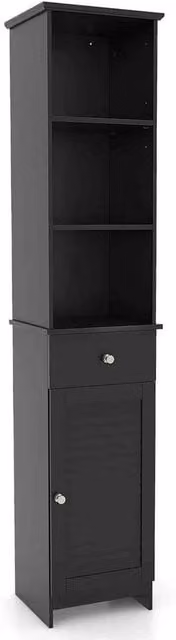 FLAVORA Black Matt Modern Freestanding Bathroom Organizer with Hinged Doors and Internal Shelves, Height: 164 cm, Width: 30 cm, Depth: 30 cm – 1