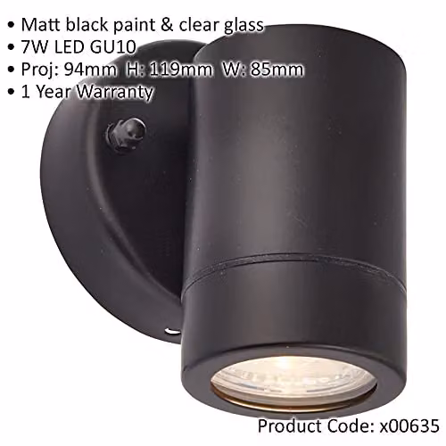 Loops 2 Pack Dimmable Outdoor Wall Downlight in Matt Black Stainless Steel and Transparent Glass with 7W GU10 LED Bulb, IP44 Rated – 2