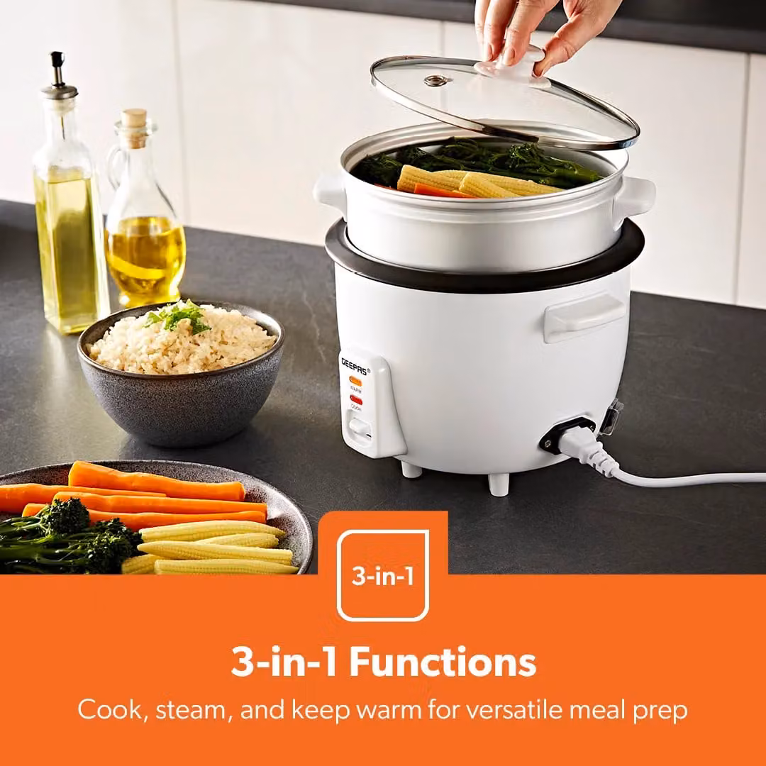 Geepas 1L Rice Cooker and Steamer with Keep Warm Function in White – 3