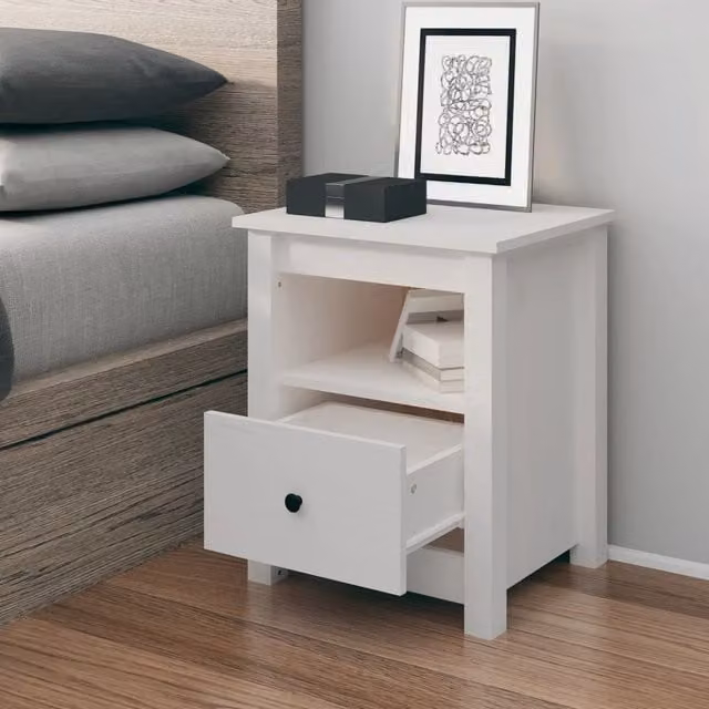 Berkfield Home White Solid Wood Pine Bedside Cabinet W/D/H: 40 x 35 x 49 cm – 1