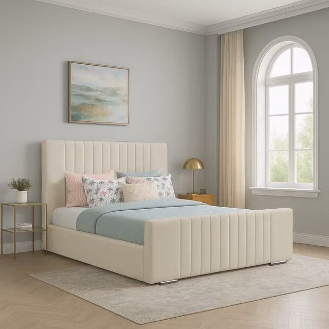 Desire Deco Caroline Upholstered Velvet Bed Frame in Yellow, Small Double, 120 x 200 cm