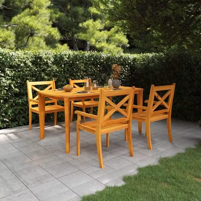 Berkfield Home 5 Piece Rustic Acacia Wood Garden Dining Set in Brown