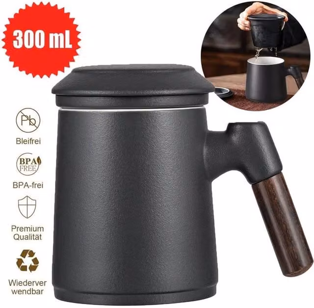 PAWNORA Ceramic Tea Infuser Mug in Black or Blue – 1