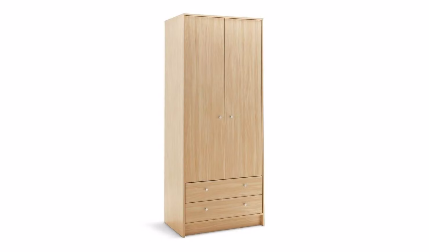 Malibu 2 Door 2 Drawer Wardrobe in Grey and Beige Beech Effect with Hanging Rod and Internal Drawers, H 180.5 x W 74.8 x D 49.8 cm