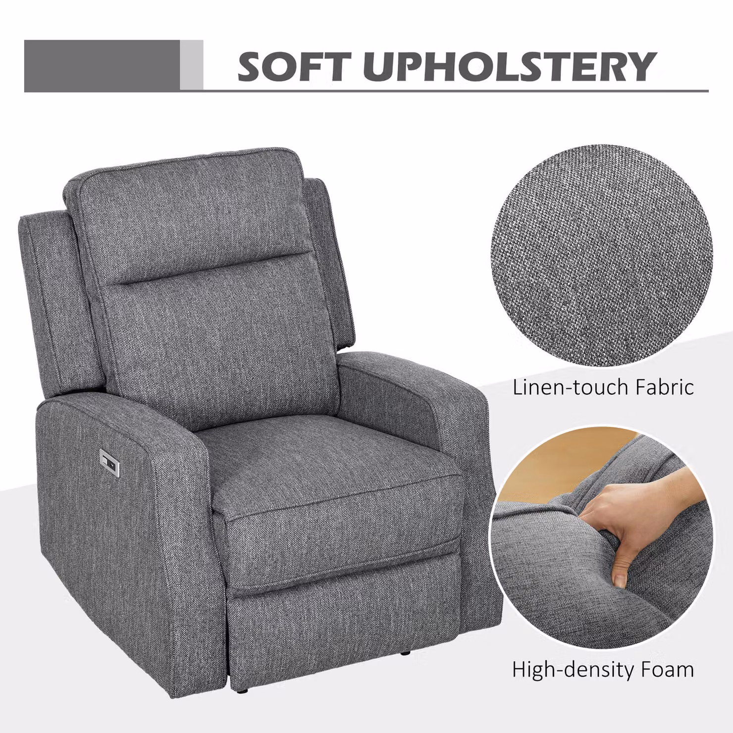 HOMCOM Electric Reclining Armchair with Adjustable Leg Rest and USB Port, Charcoal Grey – 4