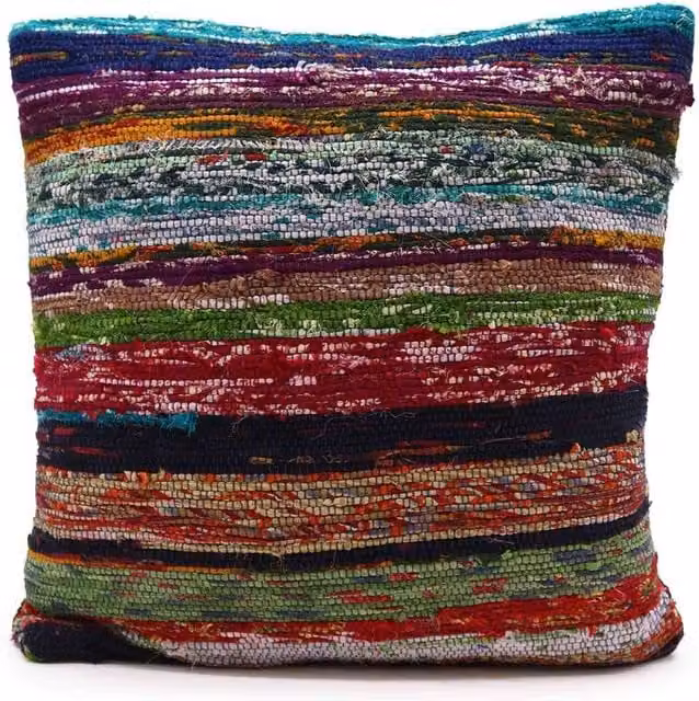 Four Candle Rag Rug Cushion Covers in Blue and Multicolour, W/D/H: 45 x 45 x 45 cm