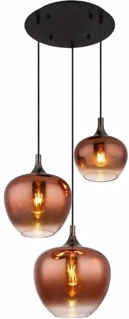 Netlighting Maxy Cluster Pendant Light in Matt Black and Copper with Transparent Glass Shades, 3x E27, Height Adjustable – 1