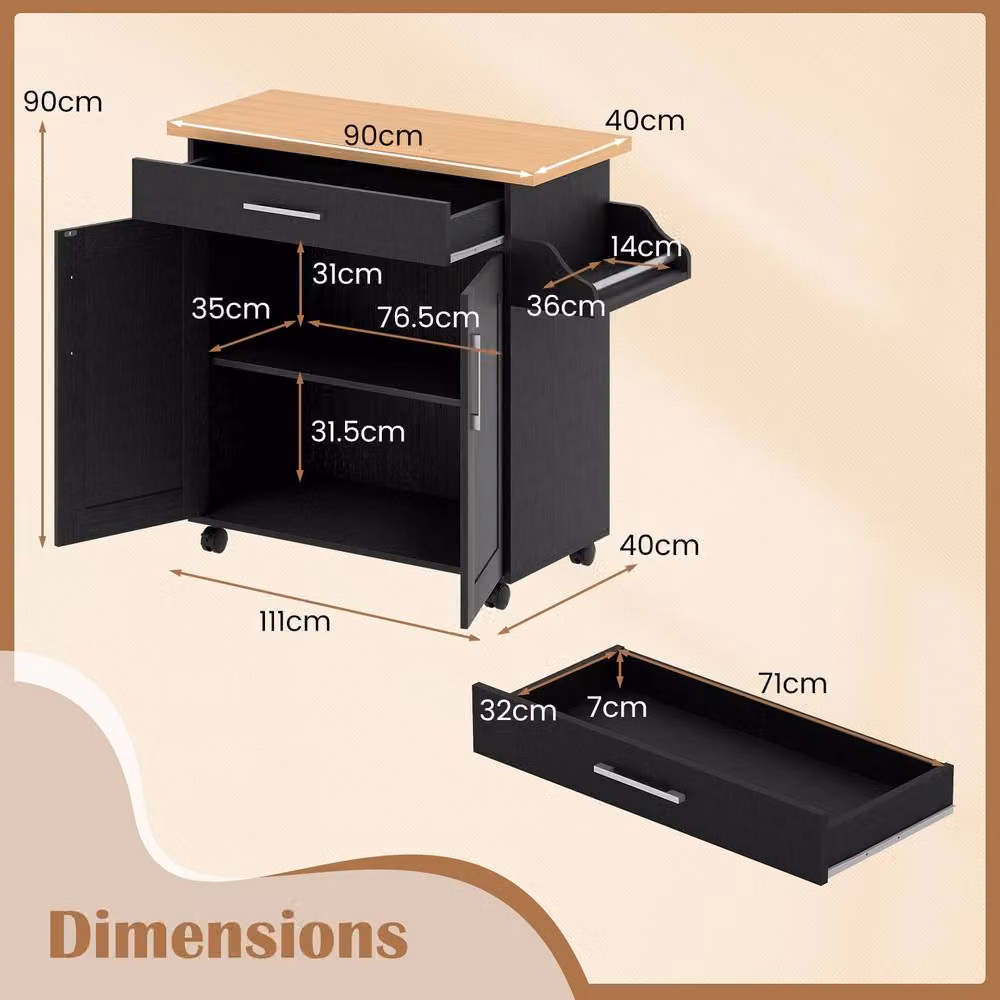Costway Rolling Kitchen Island Cart with Spice Rack in Black – 2