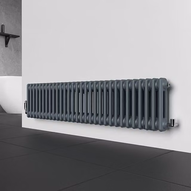 Lux Heat Horizontal 2 Column Steel Radiator in Slate Grey, H 137 cm x W 30 cm